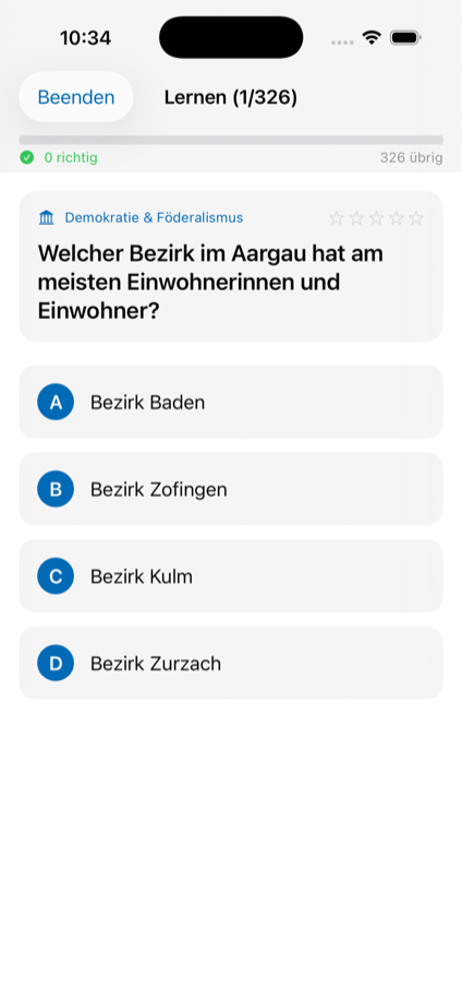 Aargau app progress statistics screen